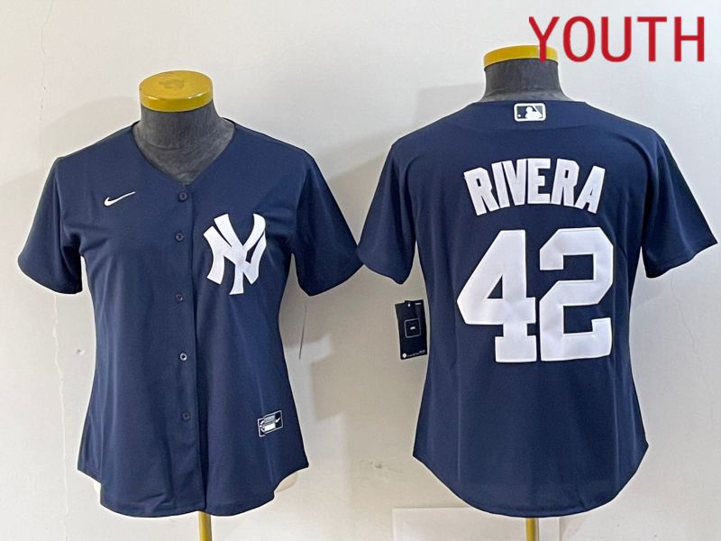 Youth New York Yankees 42 Rivera Blue 2024 Nike Game MLB Jersey style 1